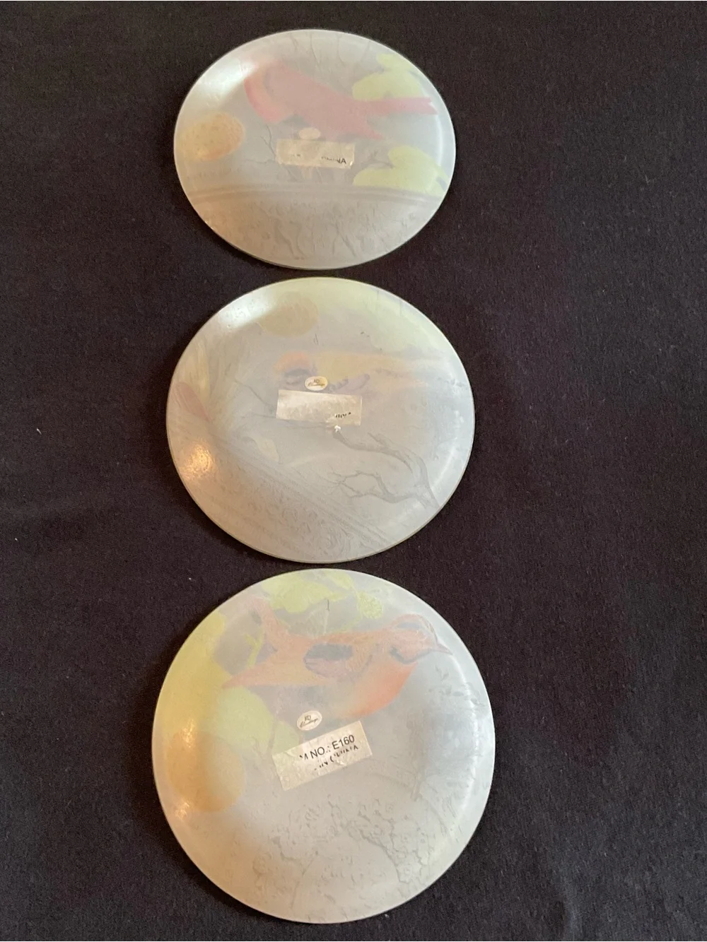 Vintage French Country Decoupage Glass Bird Plates, Each 6” in Diameter Set of 3
